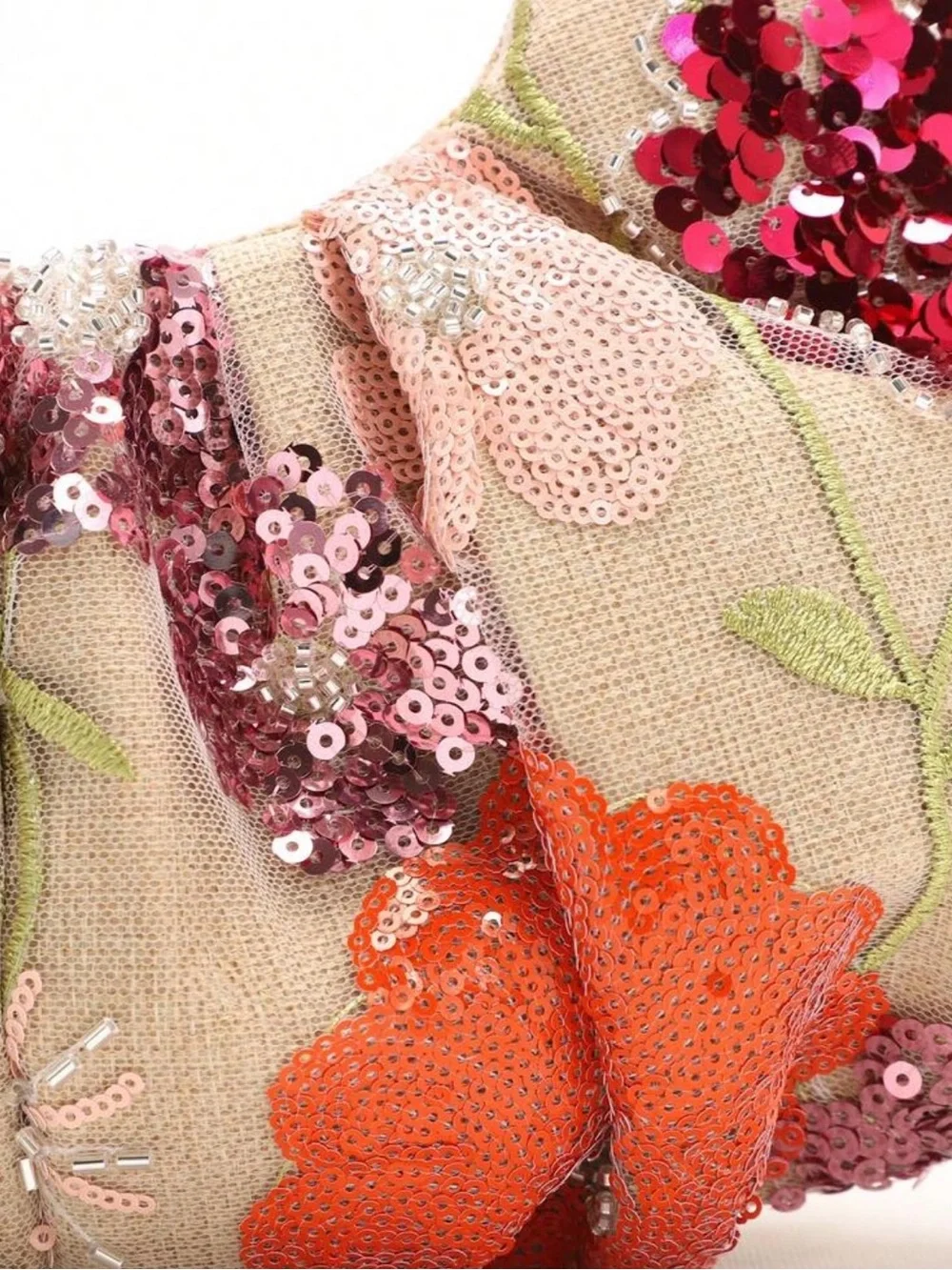 NEW Sequin Floral Embroidered Beige Shoulder Bag